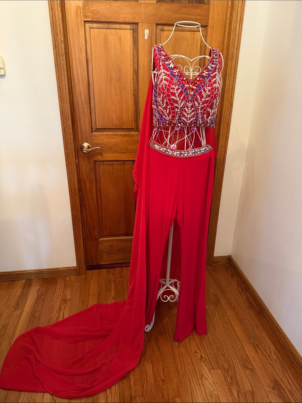 Blush Red White & Blue Fun Fashion Red Beaded Two Piece w/ Cape